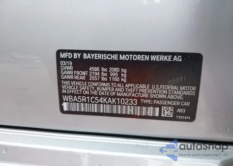 2019 BMW 330I z USA, uszkodzony, nr VIN WBA5R1C54KAK10233